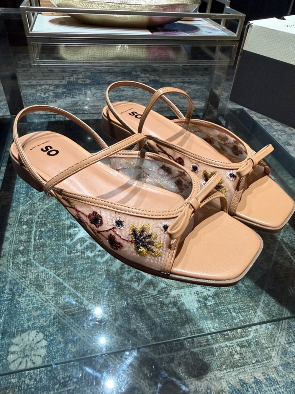 SO Beige Embroidered Slingback Sandals